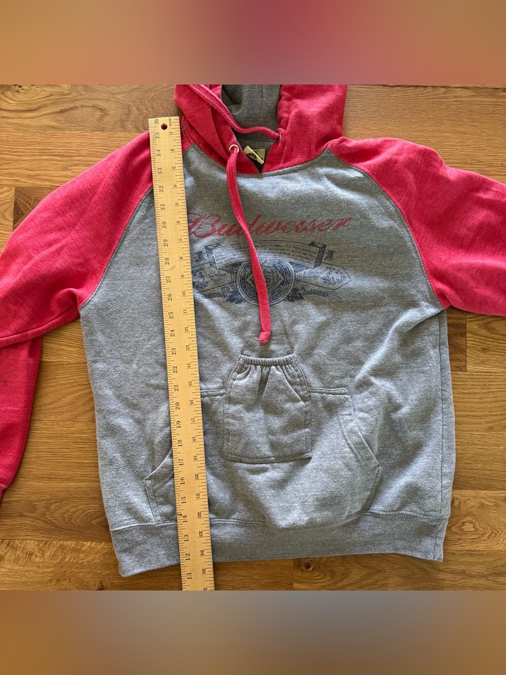Vintage Budweiser Hoodie Brew City Beer Raglan Sweatshirt Beer Pocket (B1) Small - Picture 7 of 9